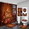 Shower Curtains Merry Christmas Red Printed Shower Curtain Bathroom Curtains Festival Decoration Pedestal Rug Lid Cover Bath Mat R230822