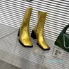 Tidig höst Square Head Boots Korta stövlar minimalistiska små stövlar designkänsla mode mångsidiga höga klackar lyxdesigner kvinnor