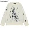 Herentruien Harajuku Dalmatische trui streetwear hiphop gebreide dierenhond pluizige fuzzy jumper y2k mode losse pullovers beige blauw 230822