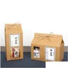 Present Wrap Tea Packaging Cardboard Kraft Paper Bag Clear Window Box för Cake Cookie Food Storage Standing Up Packing LX2705 Drop Delive DH205