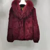 Womens Fur Faux Winter Natural Full Pelt Rabbit Coat with Fox Collar Women Jacket 230822