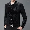 القمصان غير الرسمية للرجال قميص زهرة أسود فاخر الرجال جودة عالية الجودة Camisa Autumn Chemise Homme Floral Clothing S-4XL