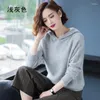 Kadın Sweaters 2023 Mink Sweater Saf Renk Örgü Külot Tam Kollu Kapüşonlu Kaşmir Moda All Maç Ev Tarzı Çok