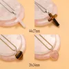 Pendant Necklaces Natural Stone Rose Quartz Tiger's Eye Peach Heart Cross Gem Necklace Metal Chain Jewelry Gift