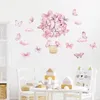 Wall Stickers Pink Flower Air Balloon Butterfly for Kids Room Baby Nursery Decals Bedroom Living Home Decor Murals 230822