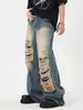 Jeans pour hommes REDDACHiC Retro Y2k Hommes Baggy Jeans Grande Taille Déchiré Trous Jambe Large Denim Pantalon Blanchi Casual Pantalon Lâche Hip-Hop Streetwear 230821