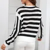 Kvinnors tröjor tröja Streetwear Autumn Japanese Korean Navy Classic Striped Sticked Cardigan V-Neck Pullover Knitwear Clothes