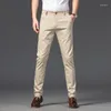 Men's Pants 2023 Summer Mens Stripe Stretch Pant Straight Slim Fit Business Plaid Formal Wedding Work White Trousers Male