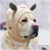 Vêtements pour chiens Cache-oreilles silencieux Protection contre le bruit Oreilles pour animaux de compagnie Ers Bonnet tricoté Soulagement de l'anxiété Hiver Cache-oreilles chauds pour chiens de taille moyenne Drop Otinf