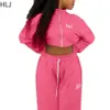 Women Dwuczęściowe spodnie HLJ Pink Zipper Tracksuit Sports 2 sztuki Zestaw jesienny stojak bluzy kołnierzyki Suit Street Casual Fresnpants Stroje 230821