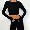 Twee stuk broek voor dames Solid Color Yoga Set Past Fitting Long Sleeve Top met comfortabele broek Stijlvol casual Sports gebreide hardlooppak