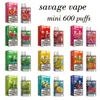 savage vape puff 600 sigarette elettroniche usa e getta kit scatola penna puff 800 bottiglia di cola batteria da 500 mah carrelli preriempiti da 2 ml 20 mg nic vapers pod bar