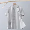 القمصان اللباس للرجال رقيقة قميص قصير الأكمام من الكتان القطن الحريري الكتان الصيني الصيفي الرجعية