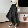 Skirts Elegant Long Womens Solid Pleated Midi Elastic Waist Maxi Skirt Korean Fashion Black Jupe Longue Femme