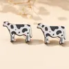 Stud Earrings Rocking Animal Wooden Cow For Women Men Yellow Pink Black Spots Wood Earring Punk Bar Party Jewelry Gifts