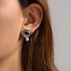 Boucles d'Oreilles Pendantes Minar Cool Or 18K Argent Plaqué PVD Acier Inoxydable Non Ternir Pierre Naturelle Lapis Imitation Perle Goutte Pour Femme