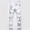 Abito da uomo di Jeans Street Stampa personalizzata White Skinny Hip Hop Casual MOTORCYCLE Stretch Denim Pants