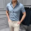 Men's Casual Shirts Short Sleeved Men Dress Business Formal Shirt NonIron Summer Embroidered Buckle Bee Office Elegant Clothes 230822