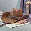 Faux Leather Western Cowboy Hat for Women Men Outdoor Sun Protection Hat Vintage Gentleman Dress Hat Panama Cowgirl Jazz Cap