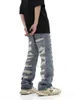 Men's Jeans 2023 American Style High Street Washed Personalized Torn Hole Cut Straight Tube Loose Fitting Versatile For Men And Women