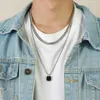 Chaînes En Acier Inoxydable Géométrique Pendentif Carré Collier Pour Hommes Casual Punk Garçon Couche Cubaine Boîte Figaro Chaîne Bijoux