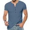T-shirts pour hommes Henley chemise à manches courtes bouton solide T-shirt haut Style d'été personnalité Europe et amérique