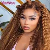 Synthetische Perücken 13x6 Highlight Perücken menschliches Haar Braunes Spitzenfront Kinky Curly für Frauen tiefe Welle transparent Frontal 230821