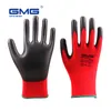 Five Fingers Gloves 6 Pairs GMG CE Certificated EN388 Red Polyester Black PU Work Safety Gloves Mechanic Working Gloves 230822