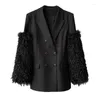 Men's Suits High-quality Luxury Heavy Industry Fringe Fur Sleeve Suit Jacket For Men And Women Of The Same Small Silhouette