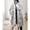 Kvinnor vinter ny faux räv päls coat lady casual skarvad leopard tryck päls jacka kvinnlig tjock varm lång plysch ytterkläder furet