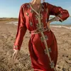 Roupas étnicas Cetim costurado à mão Diamante Marrocos Caftan Mulheres Arábica Muçulmana Abaya 2023 Partido Jalabiya Vestidos de Turquia Long Robe Islã