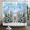 Douche gordijnen bomen Snowscape landschap kerstdouche gordijn sets niet-slip tapijten deksel deksel en badmat waterdichte badkamer gordijnen r230822