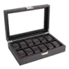 OUTAD 12 Slots Carbon Fiber Watch Box Jewelry Watch Display Storage Holder Rectangle Black Leather Case287b