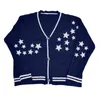 Kvinnor stickar Tees Women Autumn Fashion V Neck Long Sleeve Star Embroidery Sticked Cardigan Ladies Casual Loose Single Breasted Vintage tröja 230821