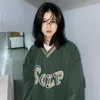 Women's Hoodies Green Retro Loose College Wind Sweater Spring en Autumn Personality Design Tops for Men Women Paren