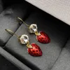 Top designer MiuMiu Fashion Earrings New Strawberry Crystal Sweet Cute and Cool Academy Fairy Temperament Silver Needle Earrings Valentine's Jewelry Accessories