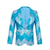 남자 양복 디자인 된 파도와 같은 스팽글 블레이저 남자 홈 커밍 드레스 스카이 블루 파란색 생생한 컬러 일치 슈트 자켓