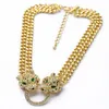 Подвесные ожерелья Hip Hop Crystal Double Leopard Head Choker Collece с двойной кубинской цепью для мужчин Женские украшения моды 230821