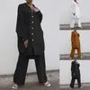 Dames tweedelige broek Autumn Fashion oversized set voor vrouwen casual reversknoppen lantaarn mouwen lang shirt breed poot rechtstreeks pak