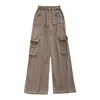 Jeans pour femmes Baggy Vêtements pour femmes High Street Vintage Multi Pocket Cargo Pants Casual Wide Leg Waisted Woman