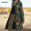 Womens Wool Blends Spring Vintage Floral Print Medium Long Cardigan Coat Fashion Casual Street Style Sleeve Round Neck 230822