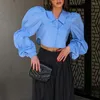 Frauenblusen französische Modedame Turn-Down-Kragen Party Top Casual Temperament Button 2023 Herbst Puff-Ärmel Design Short Shirt