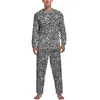 Pijama imprimido na moda do sono masculino de calça de sono para homens de pijama de pijamas de inverno 2 peças preto e branco pmiates define homens com manga comprida quartem
