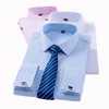 Men's Casual Shirts Classic French Cuff Dress Shirt Covered Placket Long Sleeve Tuxedo Male with Cufflinks No Pocket Office Work White 230822