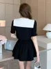 Work Dresses Fashion Summer 2 Pieces Outfit Women Sweet Retro Short Cropped Tops Shirt Blouse High Waist Mini Skirt Mujer Set Street