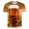 Camisetas masculinas Bolha de cerveja 3D Impresso verão inimitável-pescoço O-pescoço curto Casual Casual Camiseta Camiseta Tops