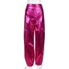 Vrouwen broek s metallic vergulden vracht vrouwen y2k streetwear elastische hoge taille knopvakken
