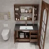Bath Accessory Set Red Oak Slate Floor Standing Bathroom Cabinet Combination Solid Wood Smart Mirror