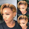 Pixie Cut Remy Human Hair شعر مستعار قصير Bob 13x4x1 شفاف الدانتيل لون أومبير للنساء غير معلوم