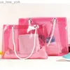 Totes Portable Beach Bag Waterproof Large Capacity Transparent Bag Crystal PVC Summer Jelly Candy Handväskor Pink vs Black Women Bags HKD230822